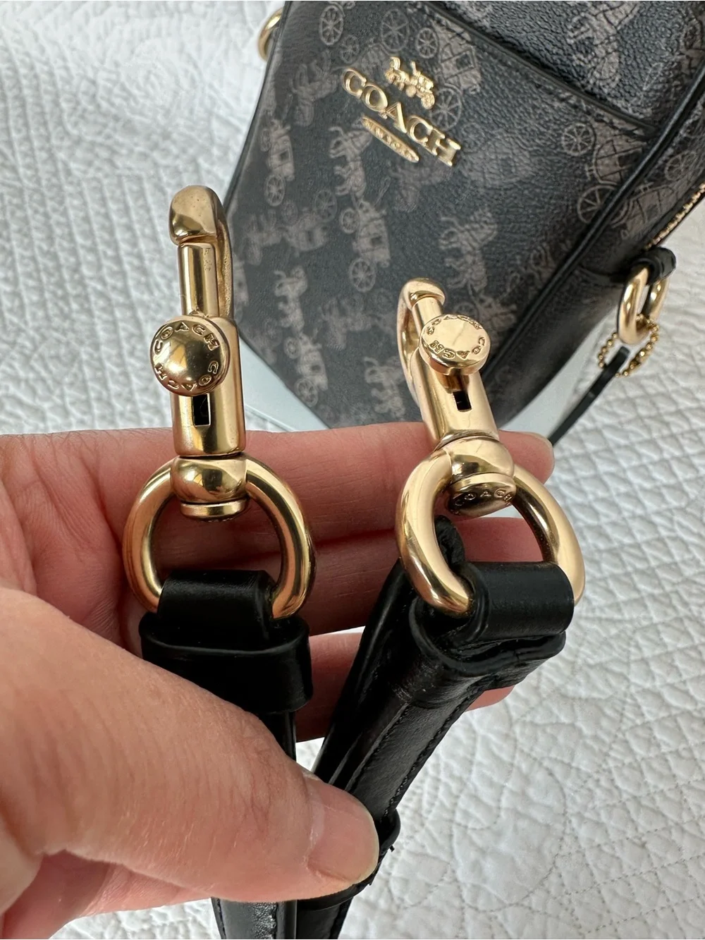 Coach Black Signature Print Crossbody Phone Pouch with Gold Hardware - Picture 5 of 8